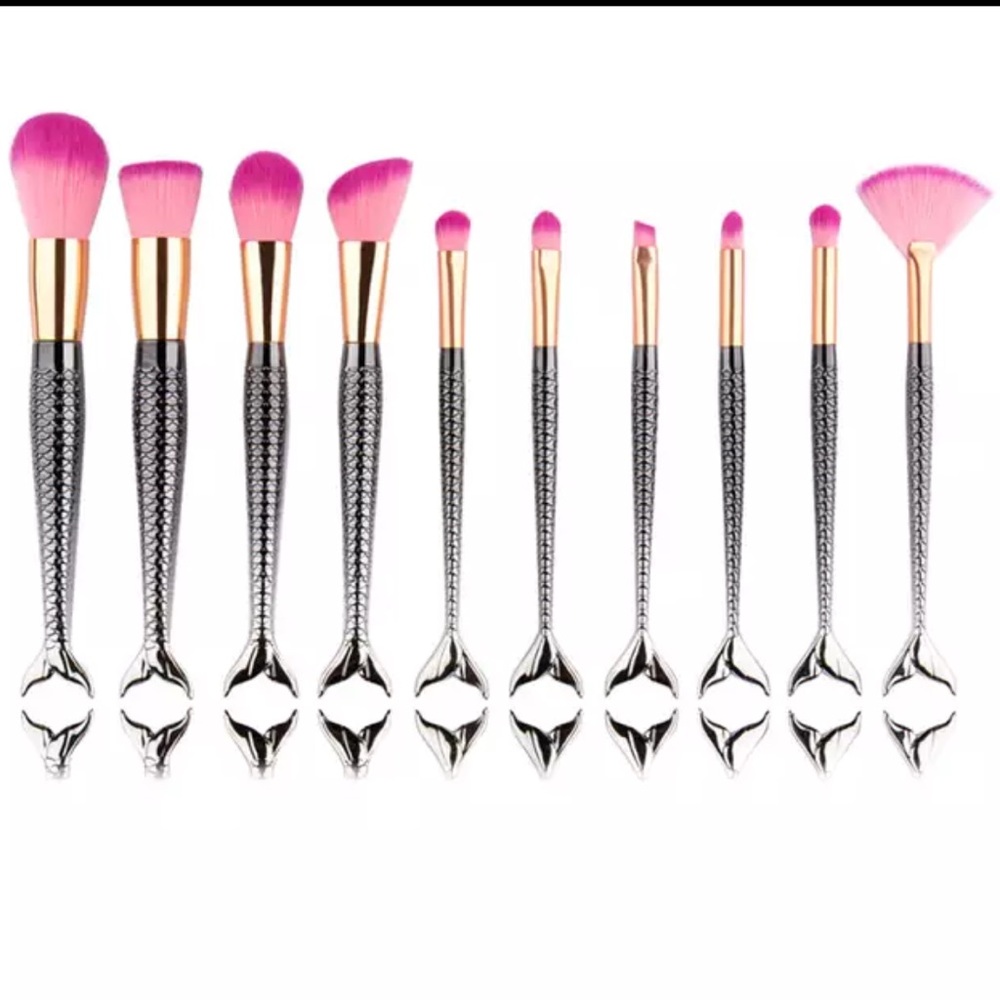 10-Piece Pink/Silver Ombré Prof. Make-Up Brush Set